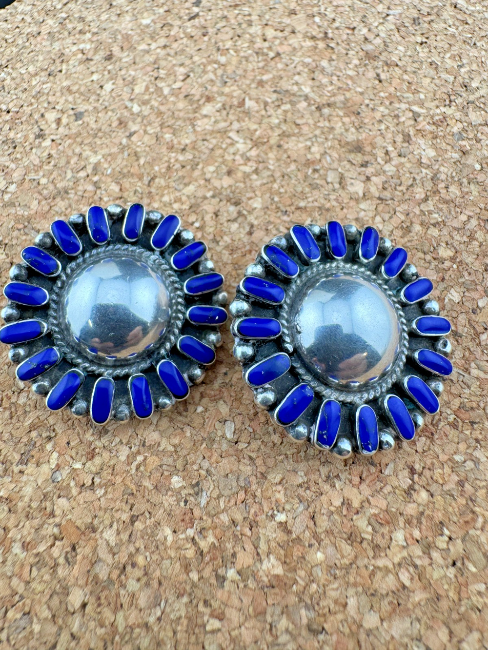 Vintage Sterling Silver 925 Lapis Cluster Earrings